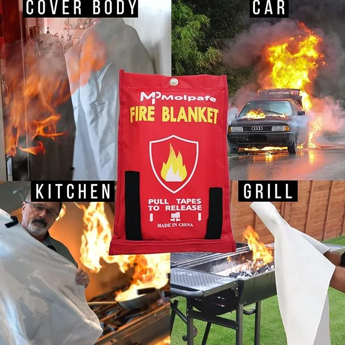 Emergency Fire Blanket, 2 Packs 39"x39" Suppression Flame Retardent Safety Blanket, Fiberglass Fire Blanket, for Home, Kitchen, School, Office, Car, Fireplace, Grill, Camping -with Hooks -001