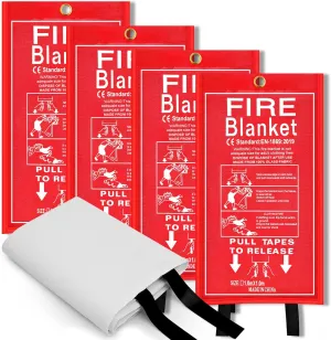 Emergency Fire Blanket, 4 Pack 40” x 40” Fiberglass Fire Suppression Fireproof Blanket for Home, Kitchen, Fireplace, Grill, Car, Office, Warehouse