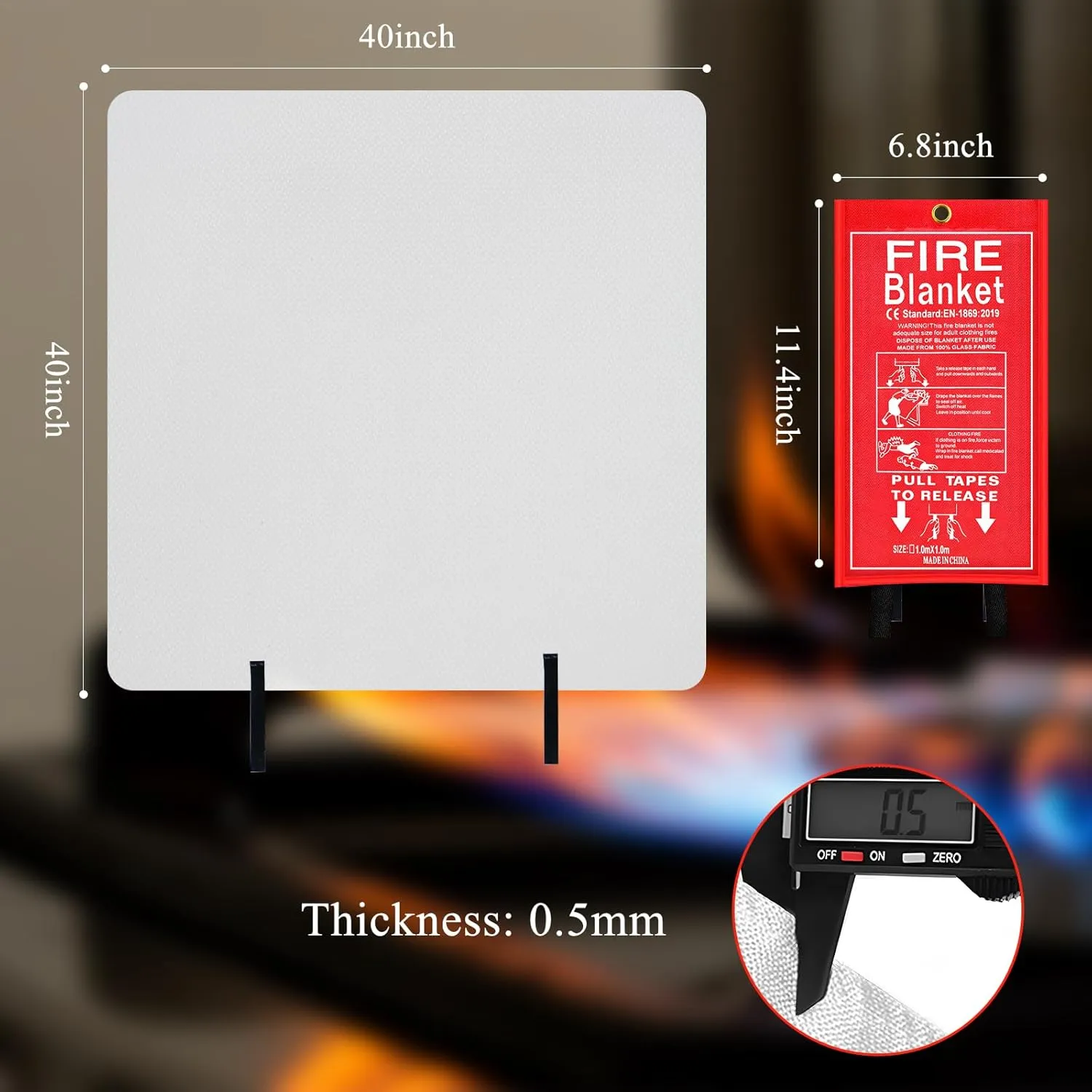 Emergency Fire Blanket, 4 Pack 40” x 40” Fiberglass Fire Suppression Fireproof Blanket for Home, Kitchen, Fireplace, Grill, Car, Office, Warehouse