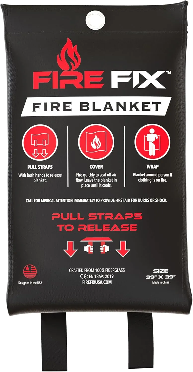 Emergency Fire Blanket for Home & Kitchen | 1-Pack   Mount | Fire Extinguisher for Camping Gear, Car Safety, Hiking, Survival Kit & Welding | Flame Retardant Preparedness Supplies 39" x 39"