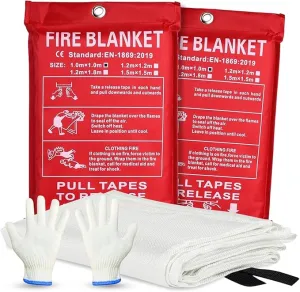 Emergency Fire Blanket for Home and Kitchen, 2 Pack 40"x40" Flame Suppression Fiberglass Fire Retardant Blankets for House Camping Grill Car Office Warehouse Emergency Survival Safety
