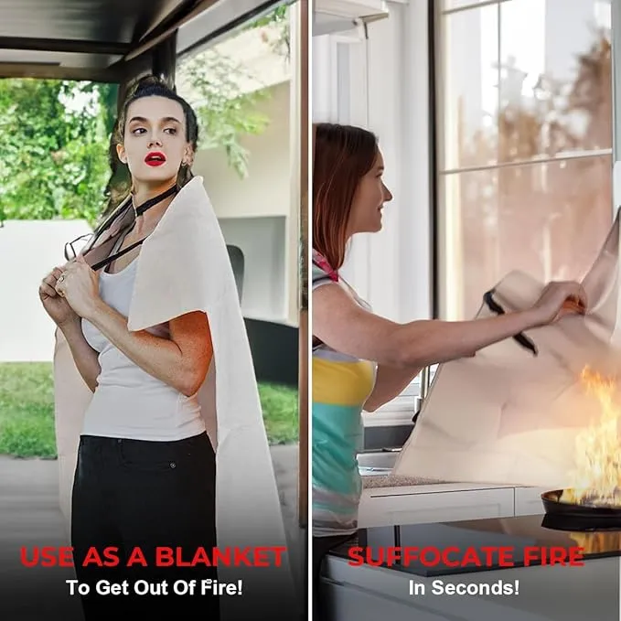 Emergency Fire Blanket for Home and Kitchen, 2 Pack 40"x40" Flame Suppression Fiberglass Fire Retardant Blankets for House Camping Grill Car Office Warehouse Emergency Survival Safety