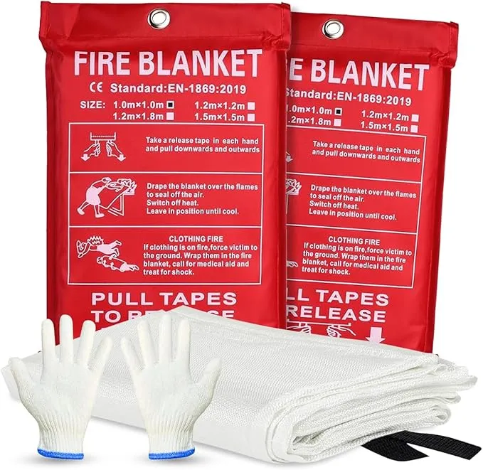 Emergency Fire Blanket for Home and Kitchen, 2 Pack 40"x40" Flame Suppression Fiberglass Fire Retardant Blankets for House Camping Grill Car Office Warehouse Emergency Survival Safety