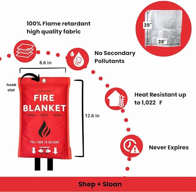 Emergency Fire Blanket for Home and Kitchen 2 pk| Easy Fire Blankets to Smother a Kitchen fire Fire Extinguisher Blanket Preferred Hero fire Blanket Emergency fire Blankets for Home