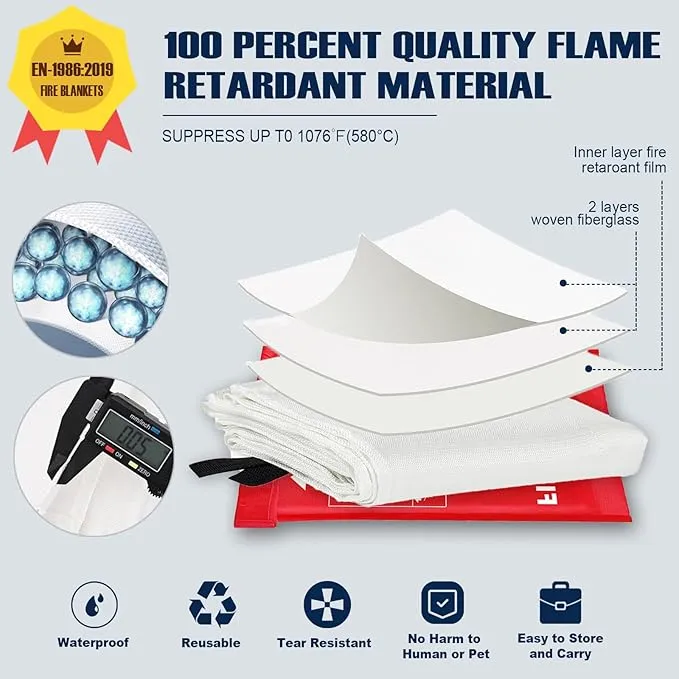 Emergency Fire Blanket for Home and Kitchen - 40"x40" Flame Suppression Fiberglass Fire Blankets for House Camping Car Office Warehouse Emergency Survival Safety (Red 4 Pack)