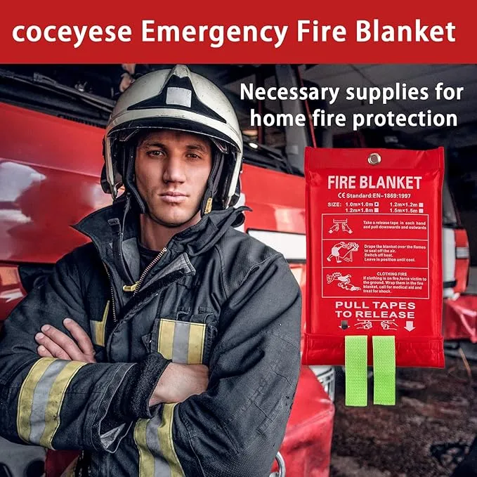 Emergency Fire Blanket for Home and Kitchen, Fire Extinguishers for Home, Fiberglass Fire Suppression Blanket with Luminous Strip for Fireplace, Car, Camping, Picnic, Grill(4, 40''x40'')