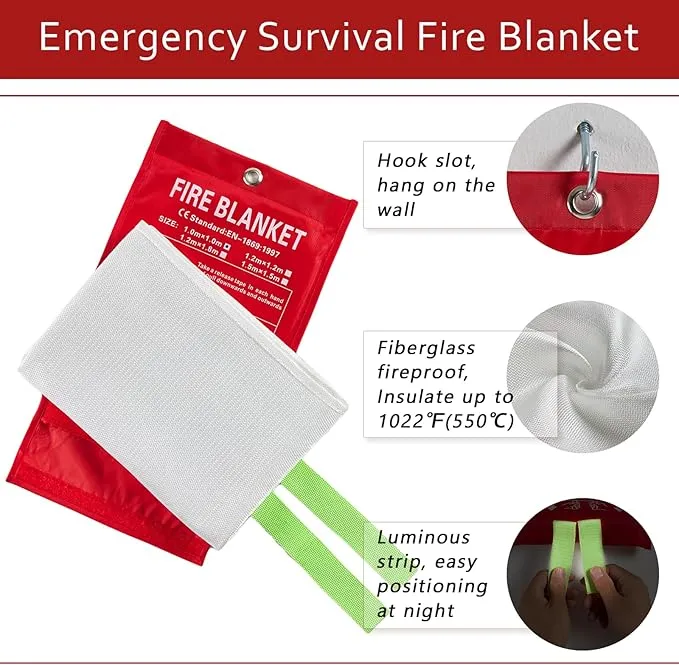 Emergency Fire Blanket for Home and Kitchen, Fire Extinguishers for Home, Fiberglass Fire Suppression Blanket with Luminous Strip for Fireplace, Car, Camping, Picnic, Grill(4, 40''x40'')