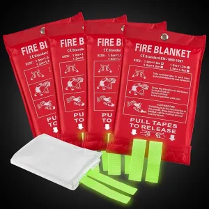 Emergency Fire Blanket for Home and Kitchen, Fire Extinguishers for Home, Fiberglass Fire Suppression Blanket with Luminous Strip for Fireplace, Car, Camping, Picnic, Grill(4, 40''x40'')