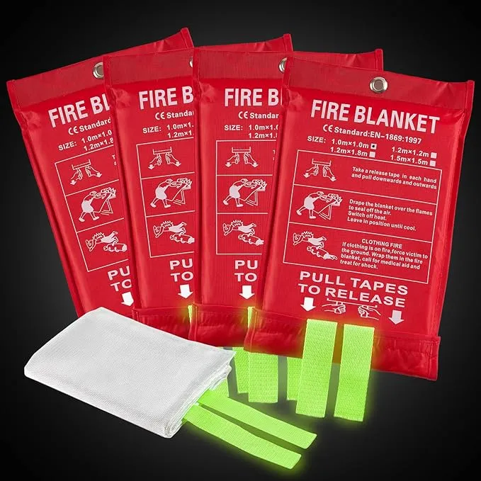 Emergency Fire Blanket for Home and Kitchen, Fire Extinguishers for Home, Fiberglass Fire Suppression Blanket with Luminous Strip for Fireplace, Car, Camping, Picnic, Grill(4, 40''x40'')