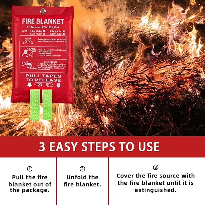 Emergency Fire Blanket for Home and Kitchen, Fire Extinguishers for Home, Fiberglass Fire Suppression Blanket with Luminous Strip for Fireplace, Car, Camping, Picnic, Grill(4, 40''x40'')