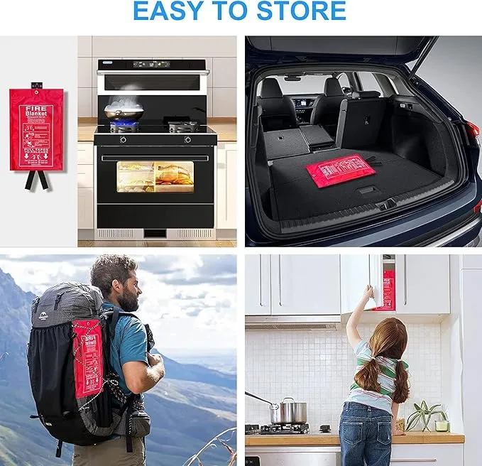 Emergency Fire Blanket for Home and Kitchen Fire Extinguishers for the House (2 Pack), Deluxe Fire Blankets Emergency for Home Fireproof Blanket Fire Retardant Blankets Fire Spray Emergency Blankets