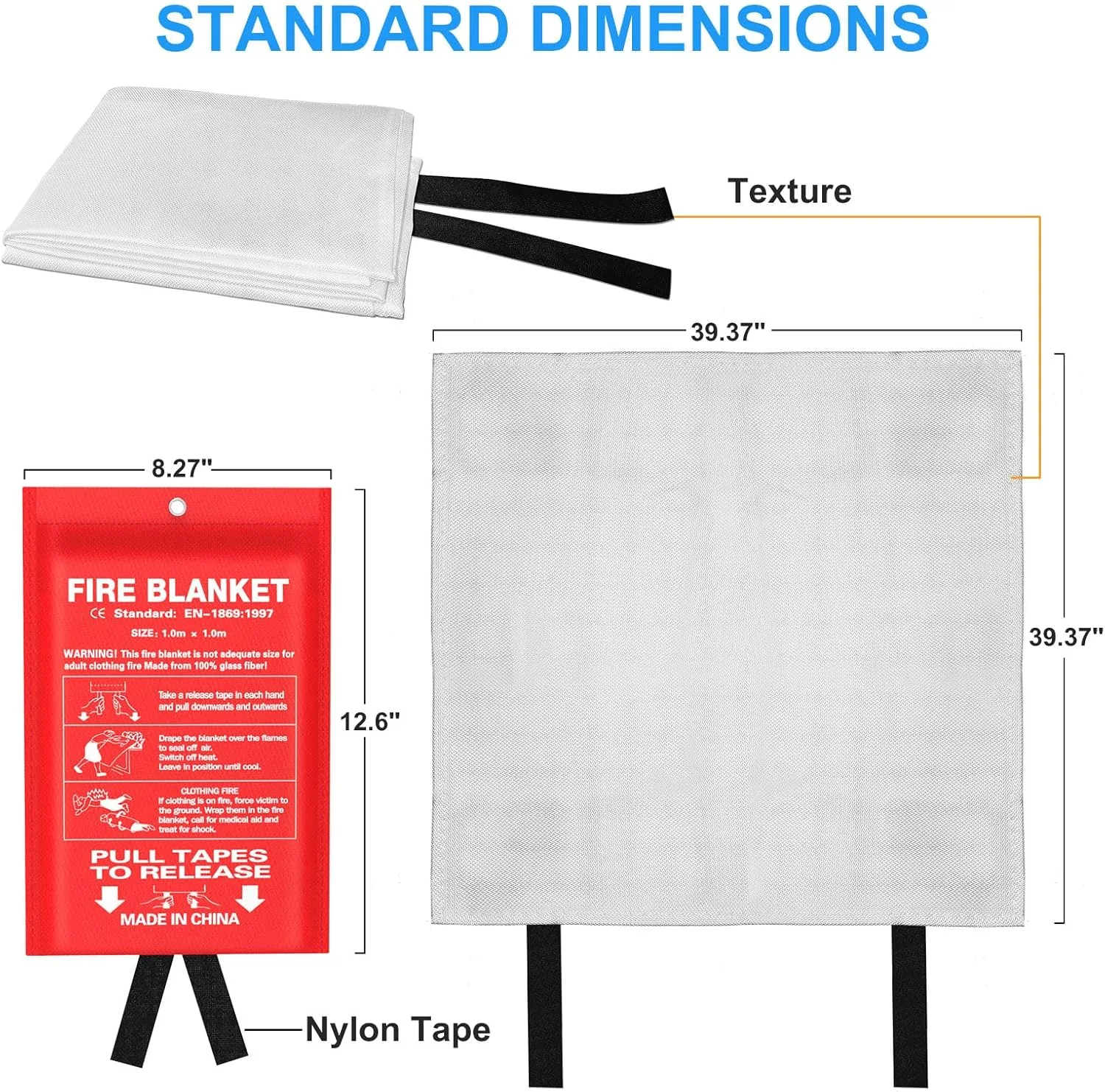 Emergency Fire Blanket for Kitchen and Home, 4 Pack 39.37”x39.37” Fiberglass Fire Safety Blankets for Survival, Suppression Fire Retardant Blanket for Fireplace Camping