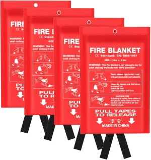 Emergency Fire Blanket for Kitchen and Home, 4 Pack 39.37”x39.37” Fiberglass Fire Safety Blankets for Survival, Suppression Fire Retardant Blanket for Fireplace Camping