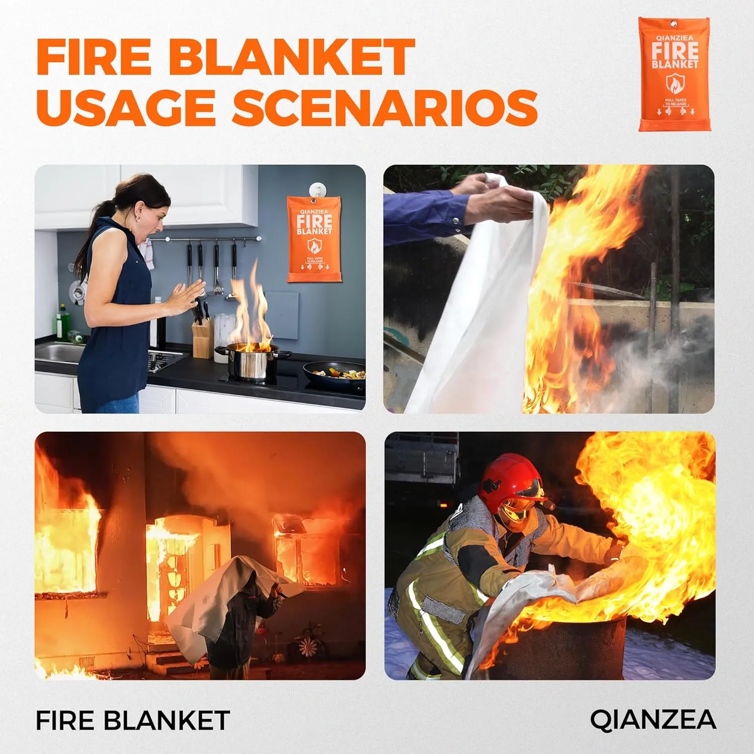 Emergency Fire Blanket,4 Pack,40"x40" Home and Kitchen Fiberglass Fire Blanket