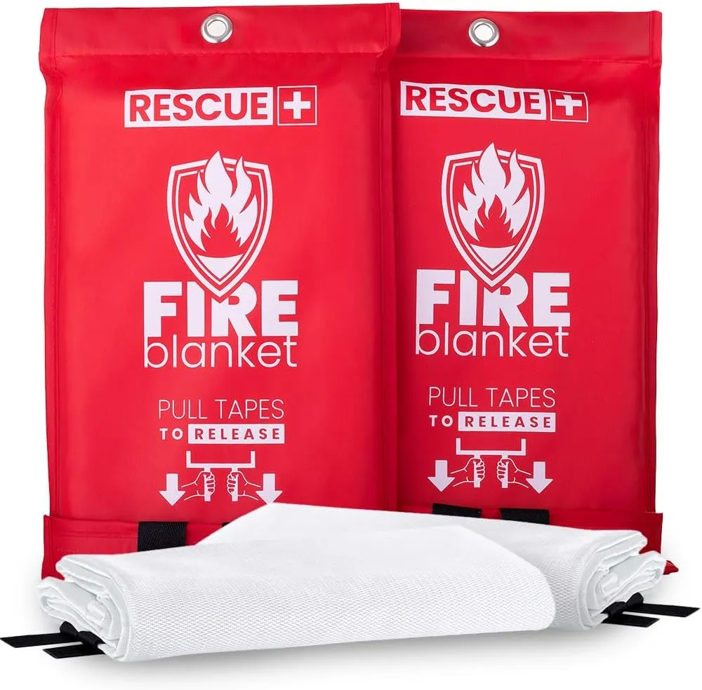 Emergency Fire Blankets – 2 Pack, 40” x 40” Fiberglass Flame Retardant Safety Blanket for Home, Kitchen, Workplace, Travel, Camping, and Car Emergencies