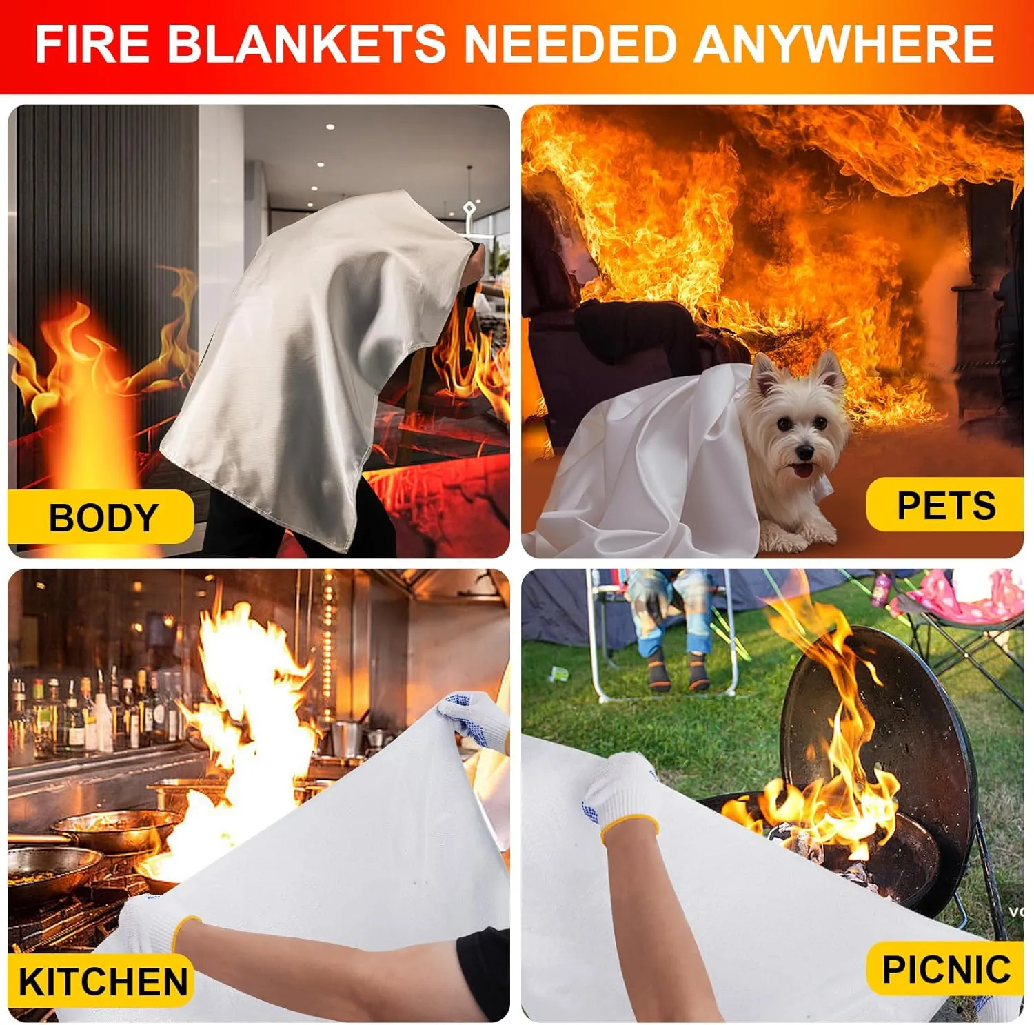 Emergency Fire Blankets,Fire Safety Blanket for Kitchen Home, Fire Supression Blanket Good for School Safety, Fireplace, and Camping,Hurricane Preparedness Items (1, Pack 48x48 inches)