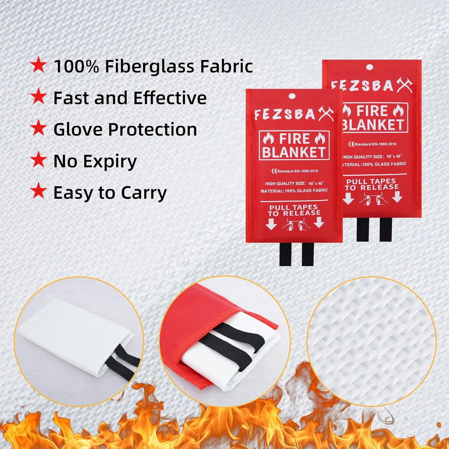 Emergency Fire Blankets,Fire Safety Blanket for Kitchen Home, Fire Supression Blanket Good for School Safety, Fireplace, and Camping,Hurricane Preparedness Items (1, Pack 48x48 inches)