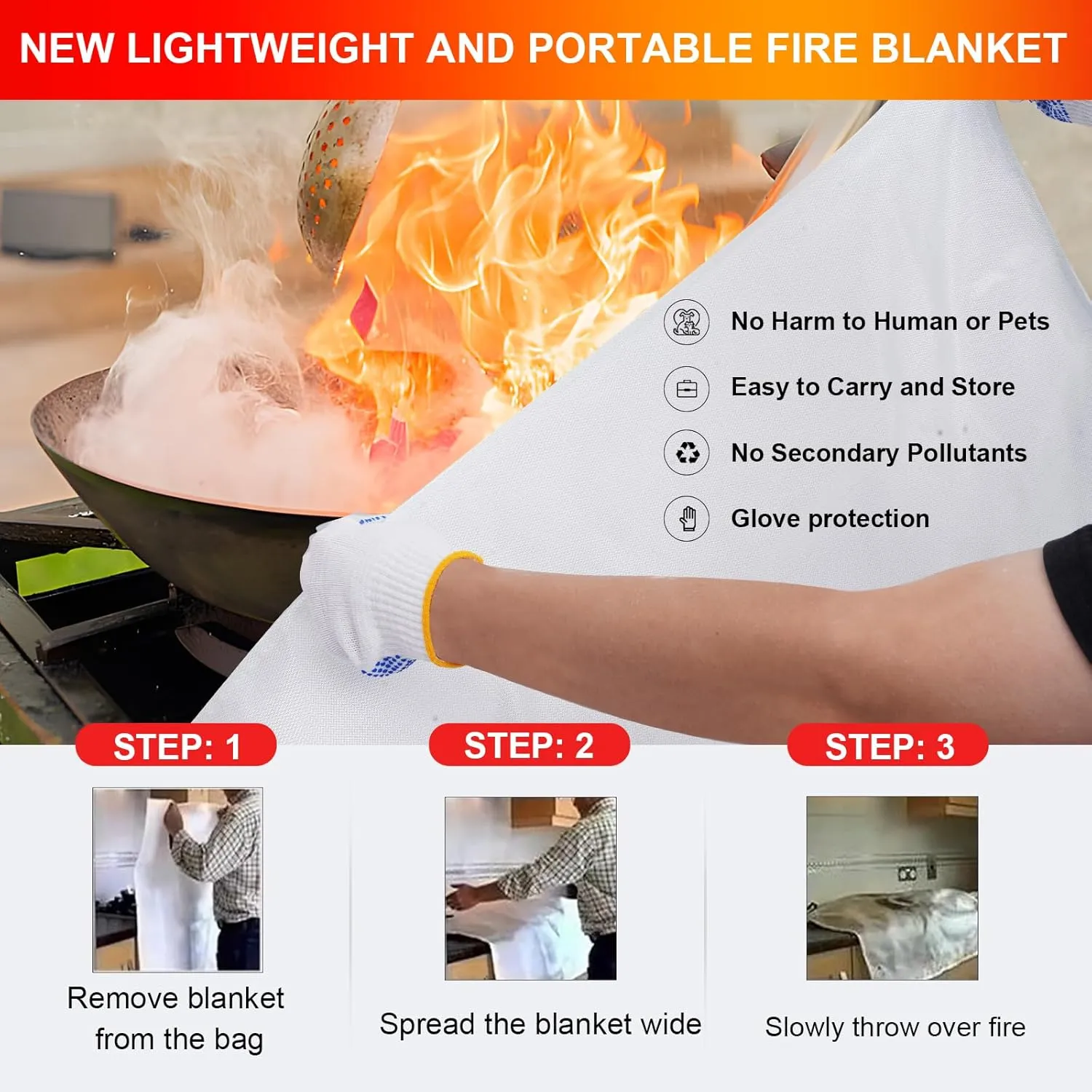Emergency Fire Blankets,Fire Safety Blanket for Kitchen Home, Fire Supression Blanket Good for School Safety, Fireplace, and Camping,Hurricane Preparedness Items (1, Pack 48x48 inches)