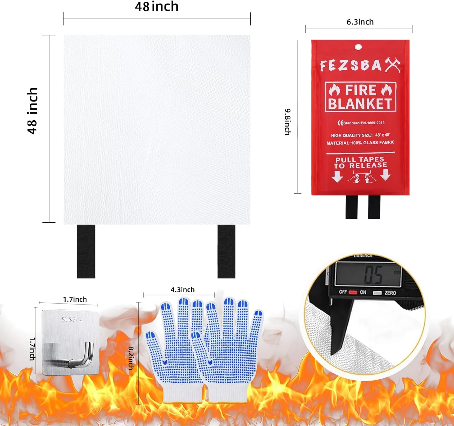 Emergency Fire Blankets,Fire Safety Blanket for Kitchen Home, Fire Supression Blanket Good for School Safety, Fireplace, and Camping,Hurricane Preparedness Items (1, Pack 48x48 inches)