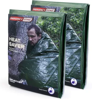 Emergency Zone HeatSaver Survival Blanket Inflatable Design for Maximum Insulation and Heat Retention | 2 Pack