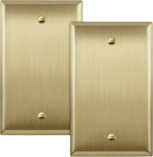 ENERLITES Blank Device Metal Wall Plate, Stainless Steel 201, Corrosive Resistant, Size 1-Gang 4.50" x 2.76", 7701-BB-2PCS, Brushed Brass, Gold, 2 Pack