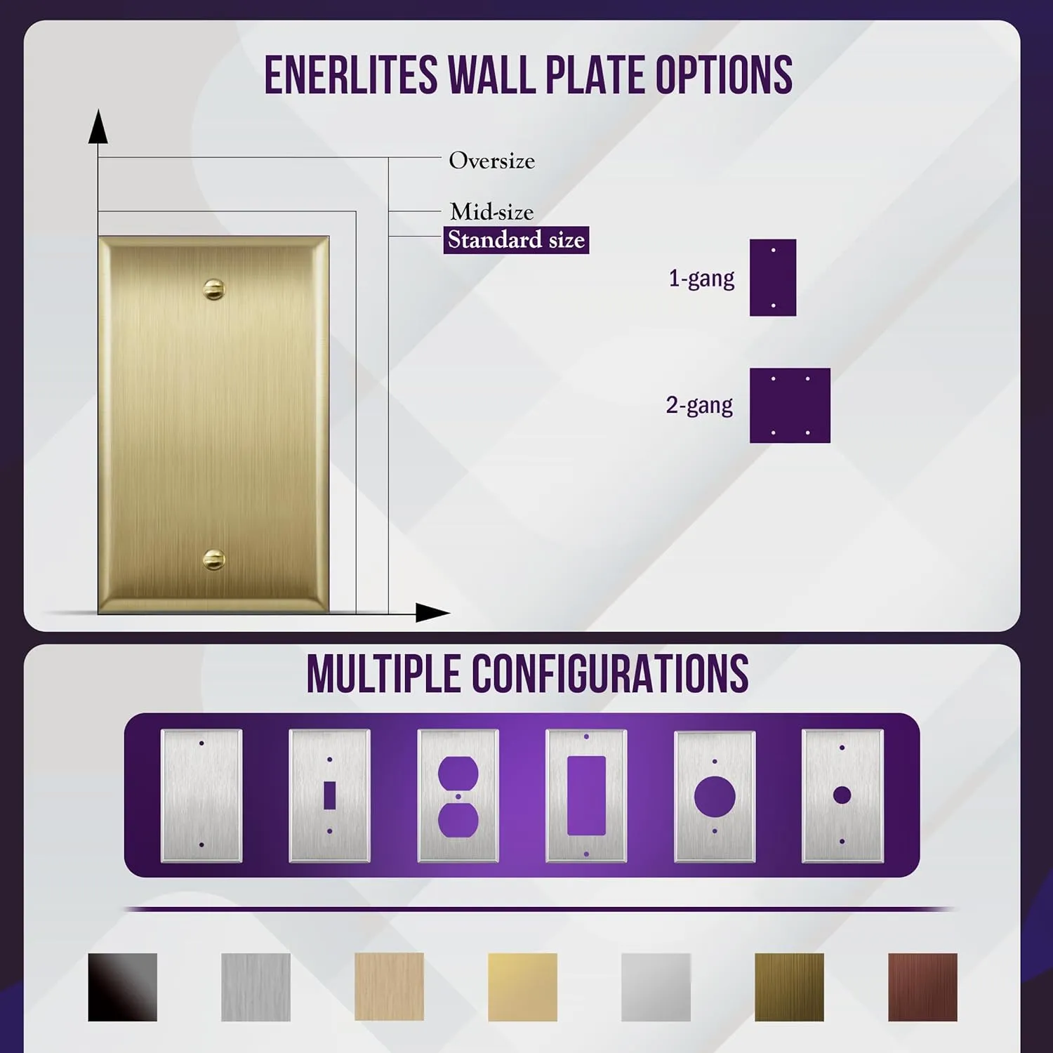 ENERLITES Blank Device Metal Wall Plate, Stainless Steel 201, Corrosive Resistant, Size 1-Gang 4.50" x 2.76", 7701-BB-2PCS, Brushed Brass, Gold, 2 Pack