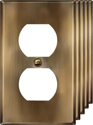 ENERLITES Duplex Receptacle Outlet Metal Wall Plate, Stainless Steel Outlet Cover, Corrosion Resistant, Standard Size 1-Gang 4.50" x 2.76", Stainless Steel 201, 7721-AB-5PCS, Antique Brass, 5 pack