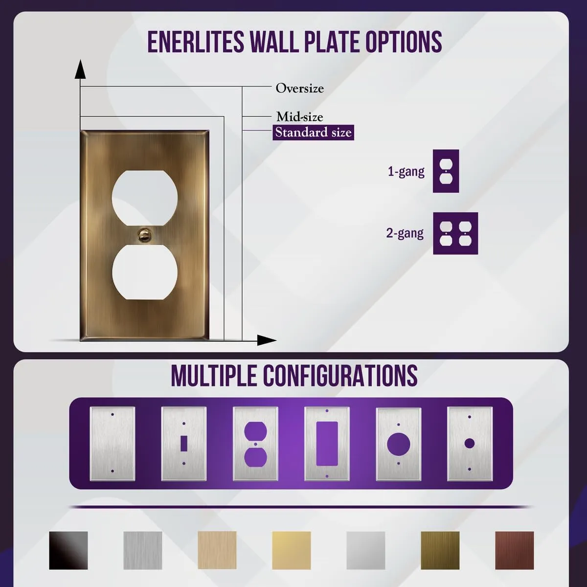 ENERLITES Duplex Receptacle Outlet Metal Wall Plate, Stainless Steel Outlet Cover, Corrosion Resistant, Standard Size 1-Gang 4.50" x 2.76", Stainless Steel 201, 7721-AB-5PCS, Antique Brass, 5 pack