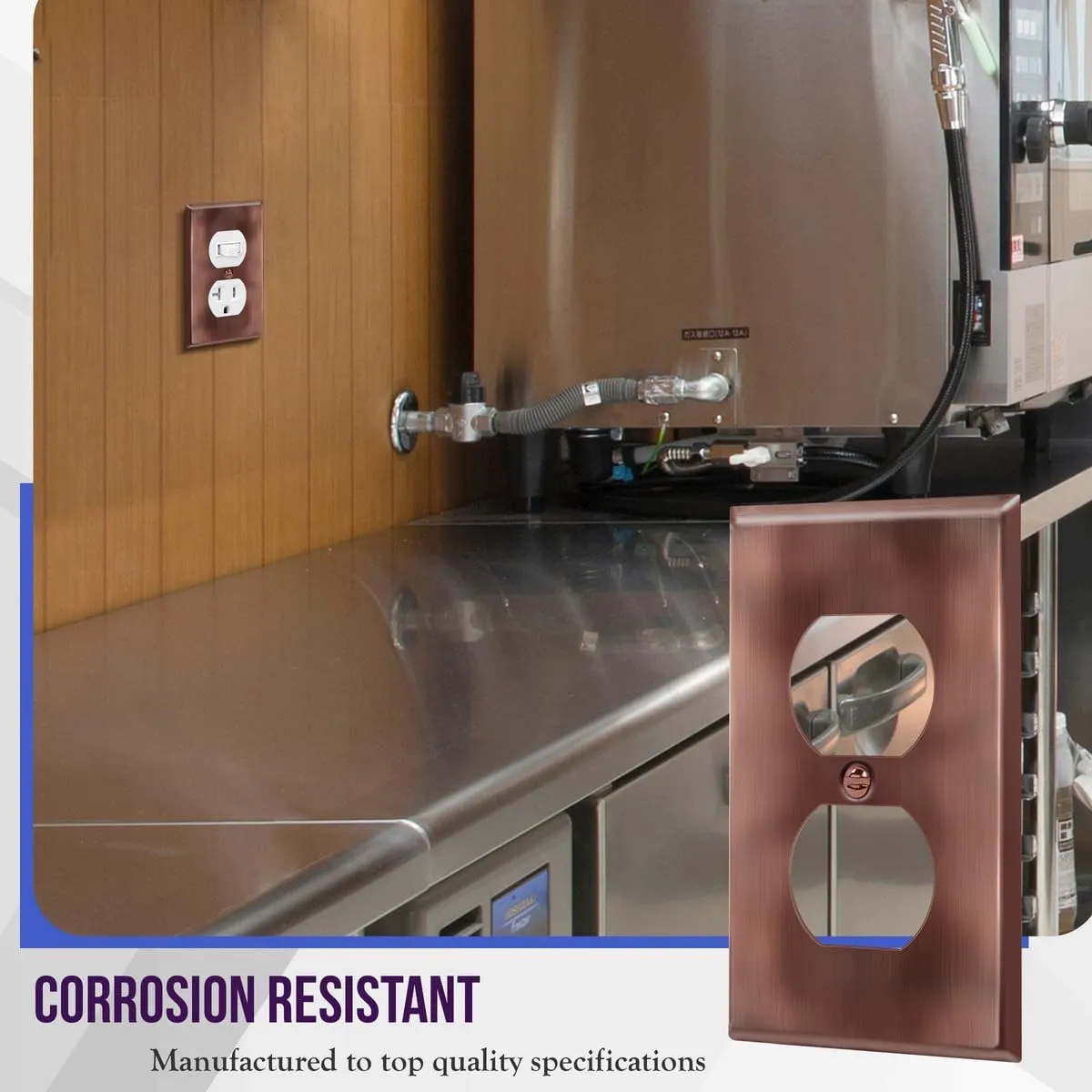 ENERLITES Duplex Receptacle Outlet Metal Wall Plate, Stainless Steel Outlet Cover, Corrosion Resistant, Standard Size 1-Gang 4.50" x 2.76", Stainless Steel 201, 7721-AC-5PCS, Antique Copper, 5 pack