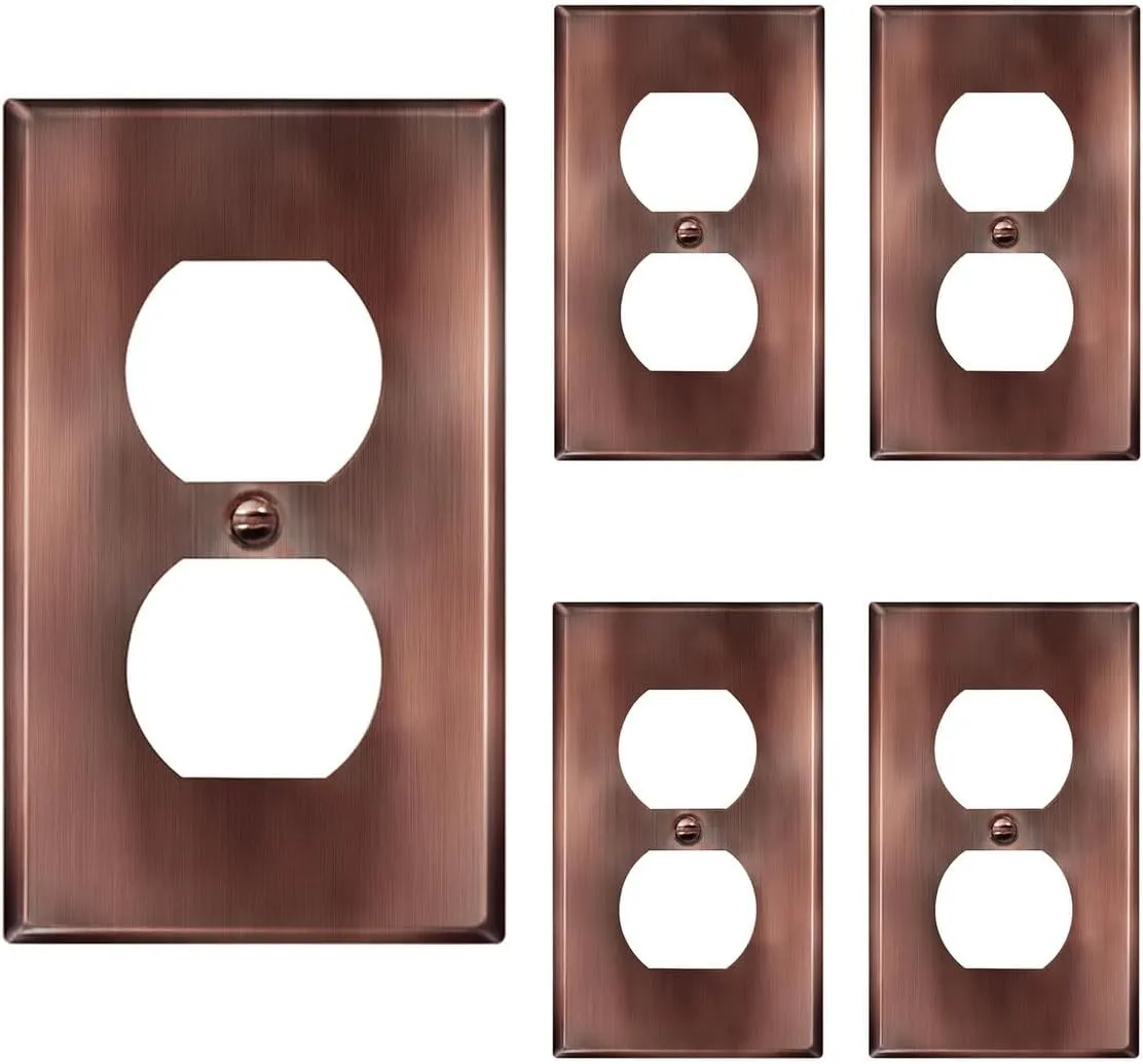 ENERLITES Duplex Receptacle Outlet Metal Wall Plate, Stainless Steel Outlet Cover, Corrosion Resistant, Standard Size 1-Gang 4.50" x 2.76", Stainless Steel 201, 7721-AC-5PCS, Antique Copper, 5 pack