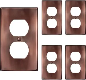 ENERLITES Duplex Receptacle Outlet Metal Wall Plate, Stainless Steel Outlet Cover, Corrosion Resistant, Standard Size 1-Gang 4.50" x 2.76", Stainless Steel 201, 7721-AC-5PCS, Antique Copper, 5 pack