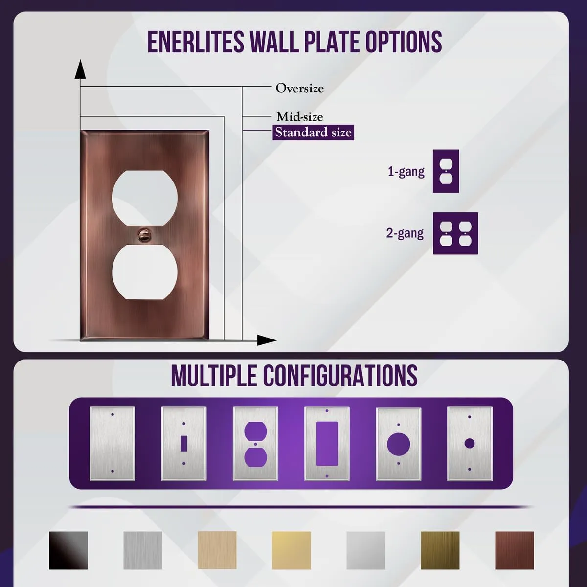 ENERLITES Duplex Receptacle Outlet Metal Wall Plate, Stainless Steel Outlet Cover, Corrosion Resistant, Standard Size 1-Gang 4.50" x 2.76", Stainless Steel 201, 7721-AC-5PCS, Antique Copper, 5 pack