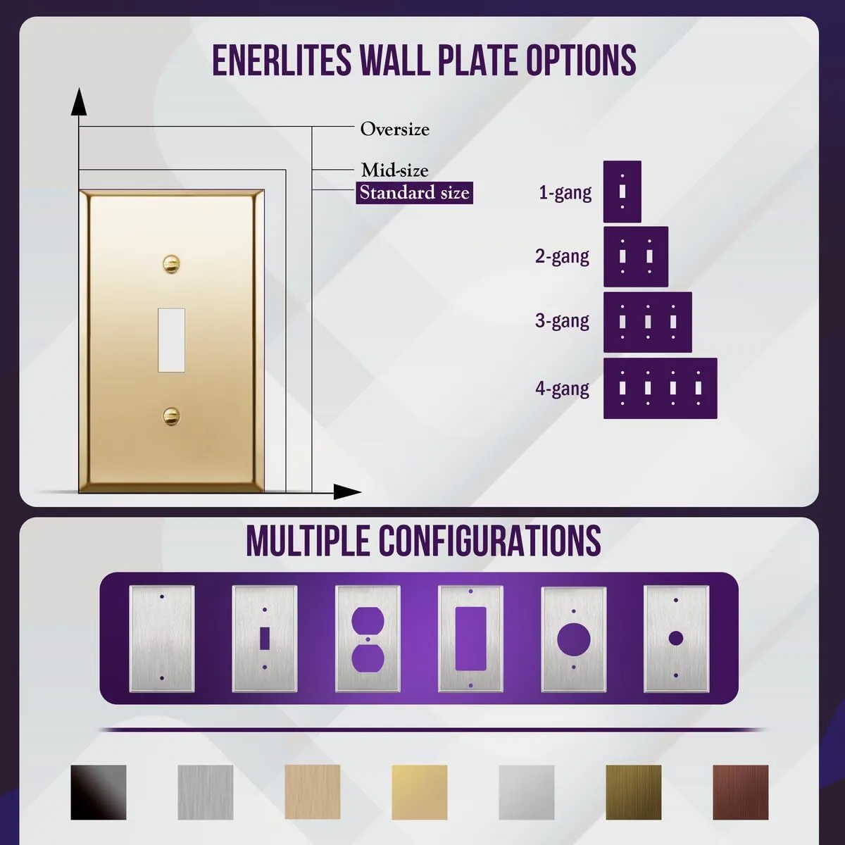 ENERLITES Toggle Light Switch Metal Wall Plate, Stainless Steel 201, Corrosion Resistant, Size 4-Gang 4.50" x 8.19", 7714-PB, Polished Brass, Gold