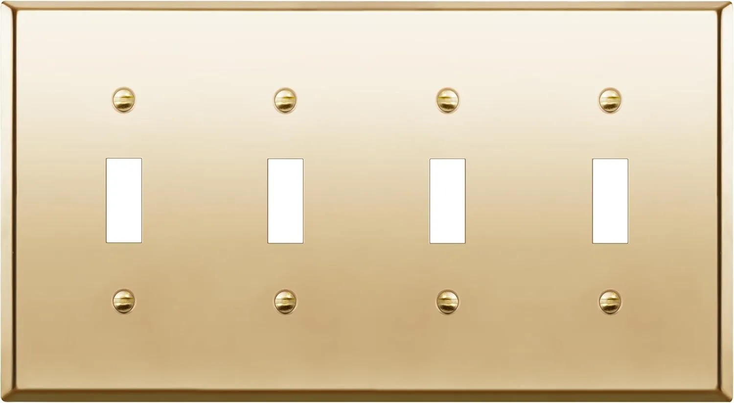 ENERLITES Toggle Light Switch Metal Wall Plate, Stainless Steel 201, Corrosion Resistant, Size 4-Gang 4.50" x 8.19", 7714-PB, Polished Brass, Gold