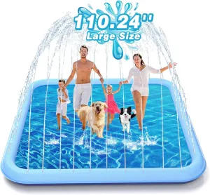 EPN Splash Pad, 110.24" Size Extra Large Sprinkler Play Mat for Dogs & Kids, Thicker Wading Pool Summer Outdoor Water Toys, Fun Backyard Fountain Play Pad for 3 Age  Girls Boys Children & Pets