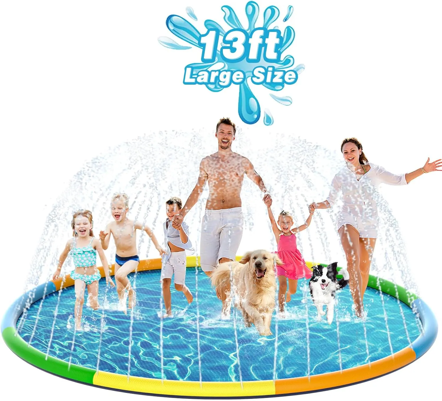 EPN Splash Pad, 13FT Size Extra Large Sprinkler Play Mat for Dogs & Kids, Thicker Pool Summer Outdoor Water Toys Fountain Pad for 3  Children & Pets