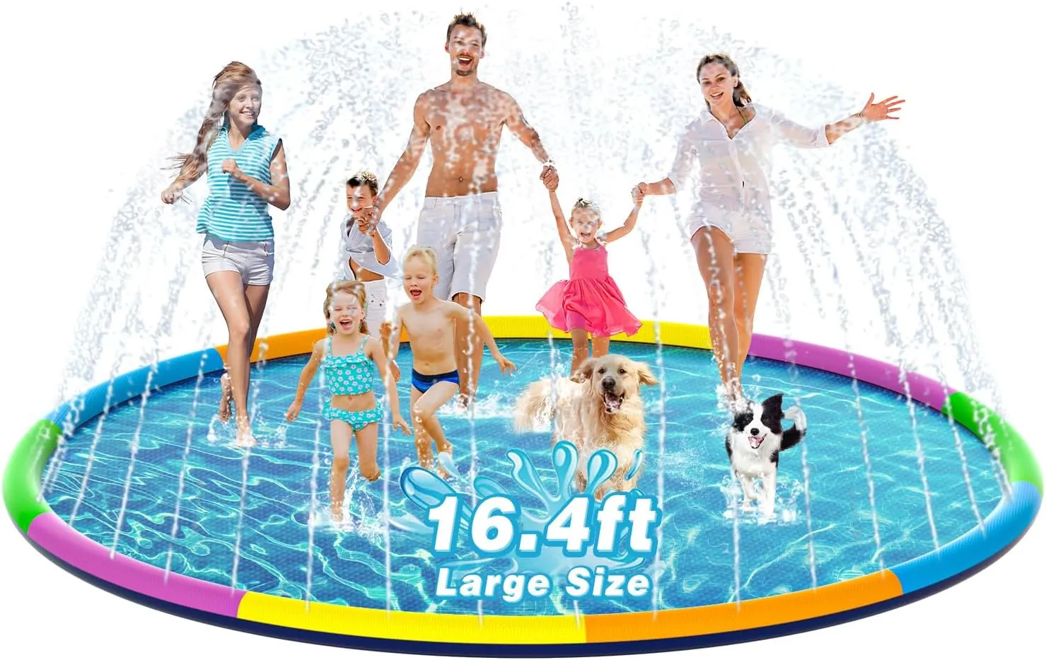 EPN Splash Pad, 16.4FT Size Extra Large Sprinkler Play Mat for Dogs & Kids, Thicker Pool Summer Outdoor Water Toys Fountain Pad for 3  Children & Pets
