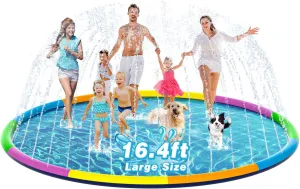EPN Splash Pad, 16.4FT Size Extra Large Sprinkler Play Mat for Dogs & Kids, Thicker Pool Summer Outdoor Water Toys Fountain Pad for 3  Children & Pets