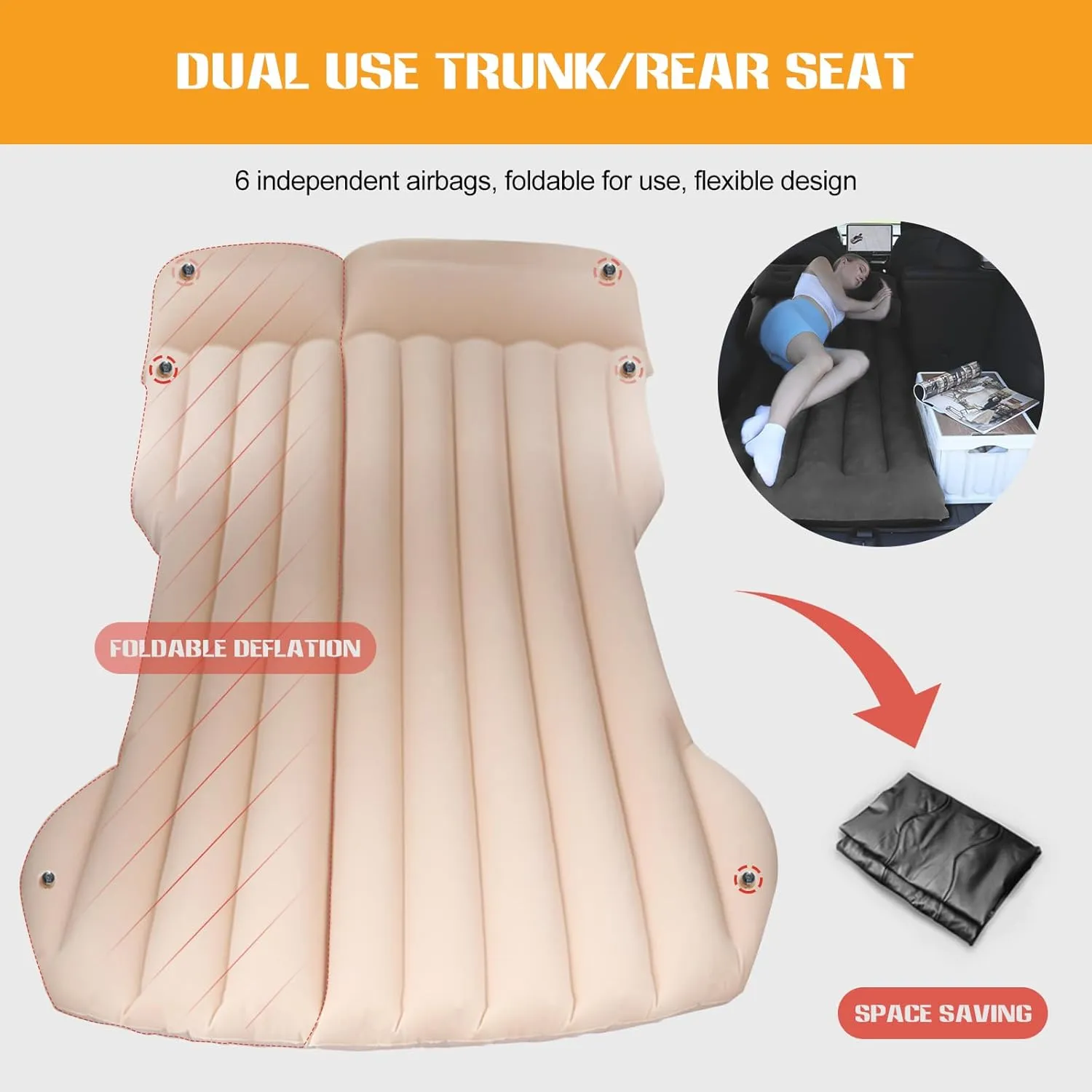 Ergocar Tesla Model Y Inflatable Mattress Soft Flocking Thickened Two Pillows Travel Camping Bed Comfortable Car Sleeping Mat Double-Layer Inflatable Valve