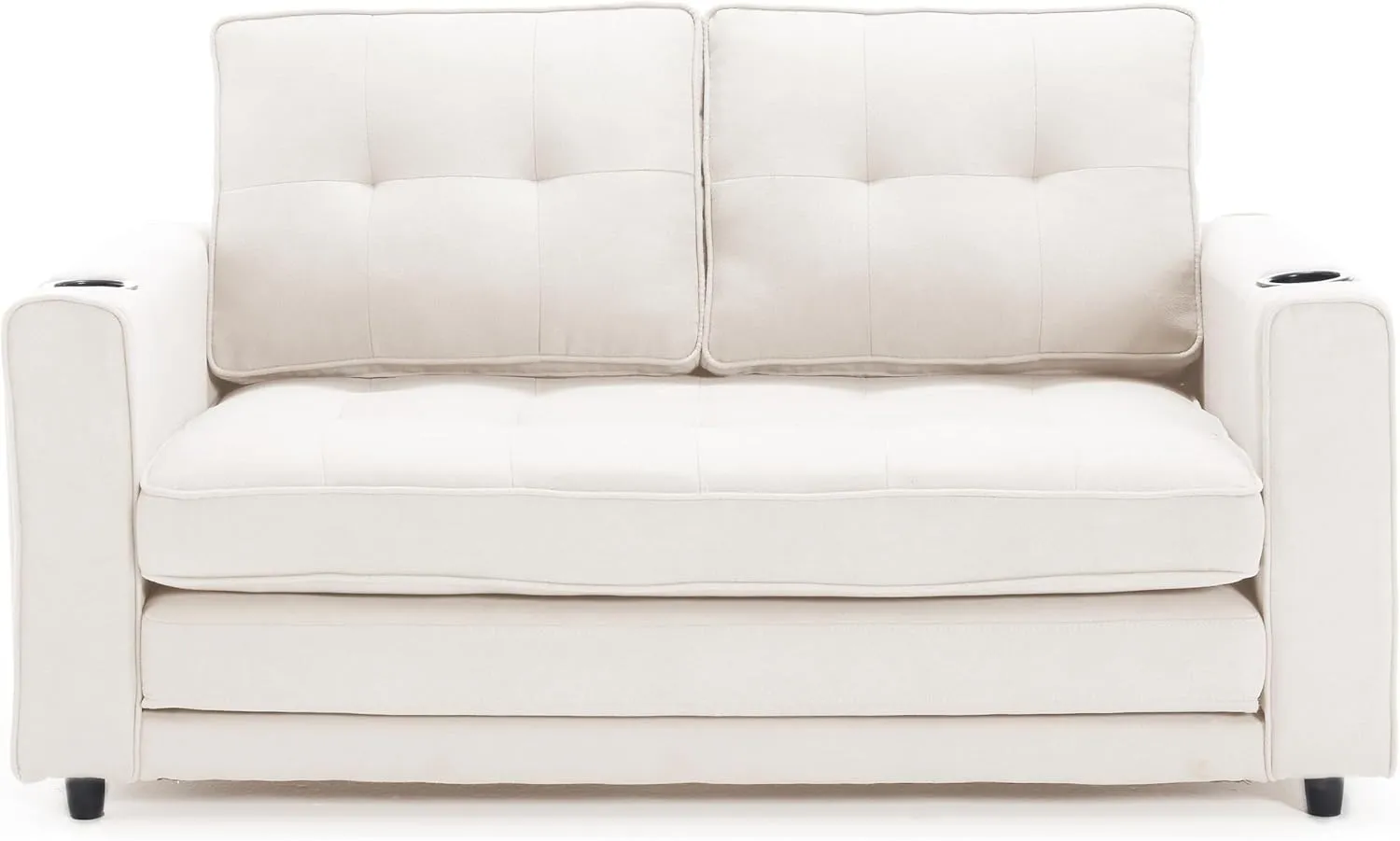ERYE Modern Upholstered Loveseat Sofa Foldable Convertible Floor Sofabed W/Cupholders and Pockets, 3 Fold Tufted Futon Lounge Sofa with Pull Out Sleeper Couch Bed for Living Room Bedroom Studio