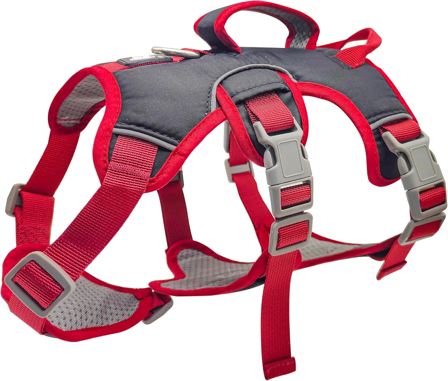 Escape Proof Dog Harness, No Pull Reflective Adjustable Vest with Easy Control Lift Handle, No Choke Soft Padded Breathable Full Body Pet Harness for Walking Hiking and Training (Red, Large)