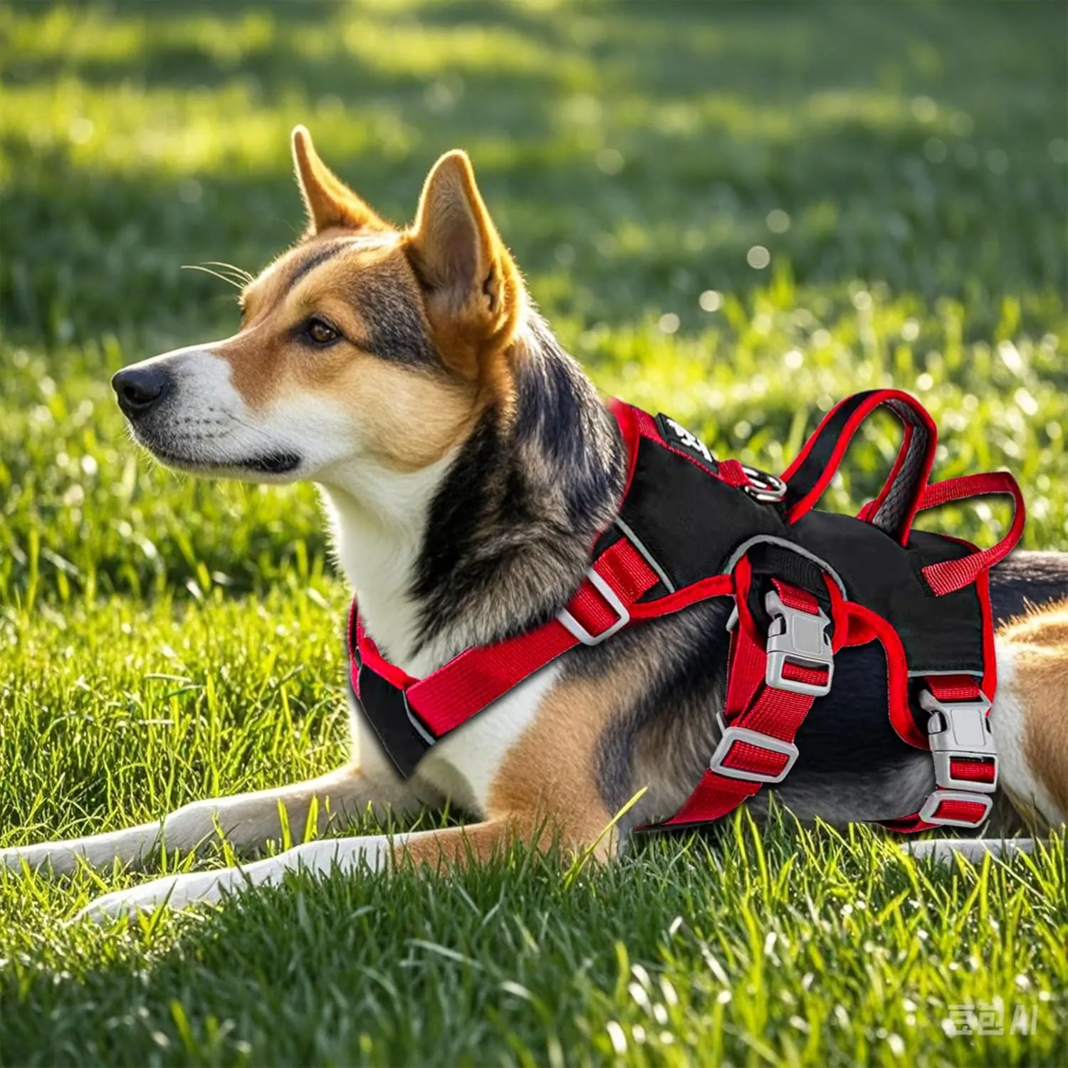 Escape Proof Dog Harness, No Pull Reflective Adjustable Vest with Easy Control Lift Handle, No Choke Soft Padded Breathable Full Body Pet Harness for Walking Hiking and Training (Red, Large)