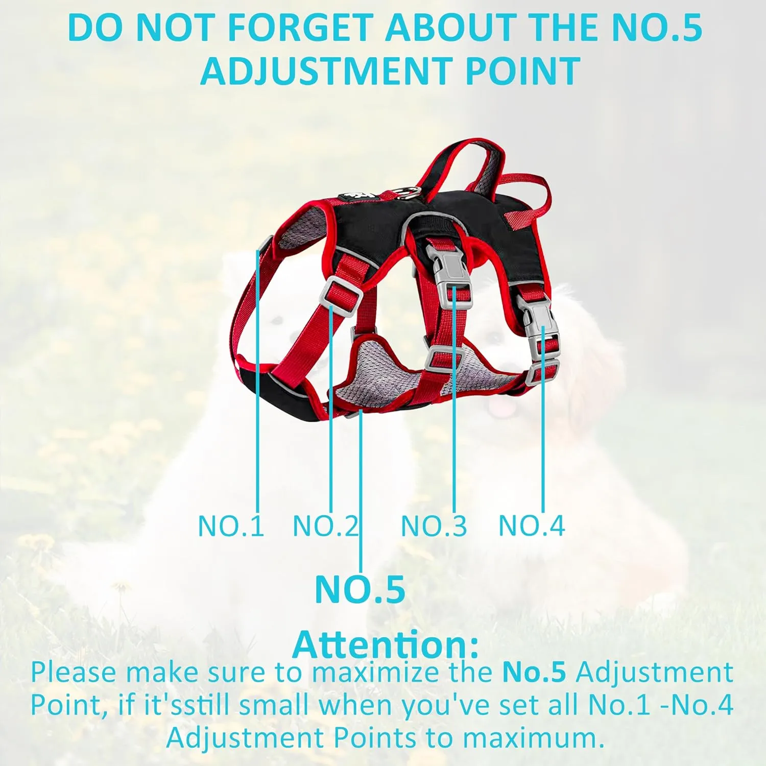 Escape Proof Dog Harness, No Pull Reflective Adjustable Vest with Easy Control Lift Handle, No Choke Soft Padded Breathable Full Body Pet Harness for Walking Hiking and Training (Red, Large)