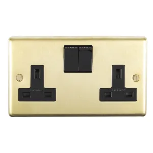 Eurolite Stainless Steel 2 Gang Socket - Satin Brass (With Black Trim)
