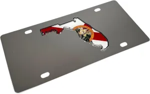 Eurosport Daytona- Compatible with -, Florida State Flag Silhouette - Full Color - Stainless Steel License Plate