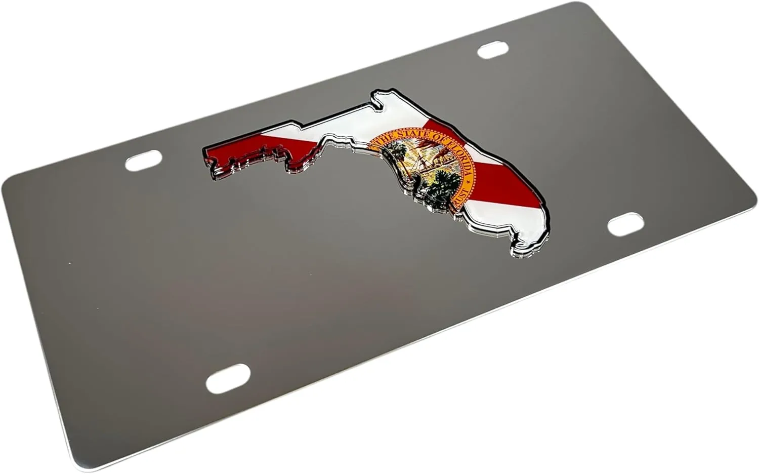 Eurosport Daytona- Compatible with -, Florida State Flag Silhouette - Full Color - Stainless Steel License Plate