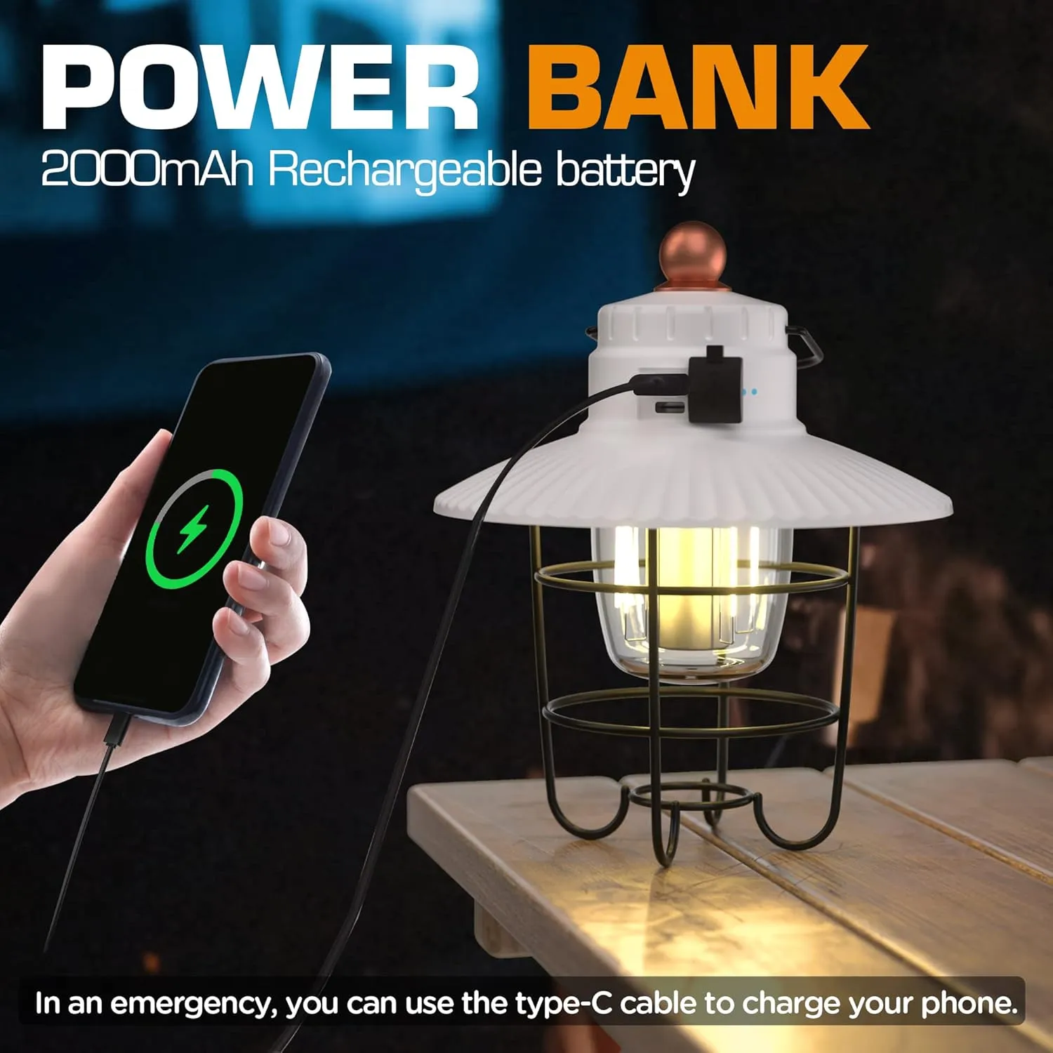EverBrite LED Camping Lantern, USB C Rechargeable Lantern with 3 Light Modes, Vintage Outdoor Lanterns with Power Bank Function for Power Outages, Hurricane, Emergency, Fishing