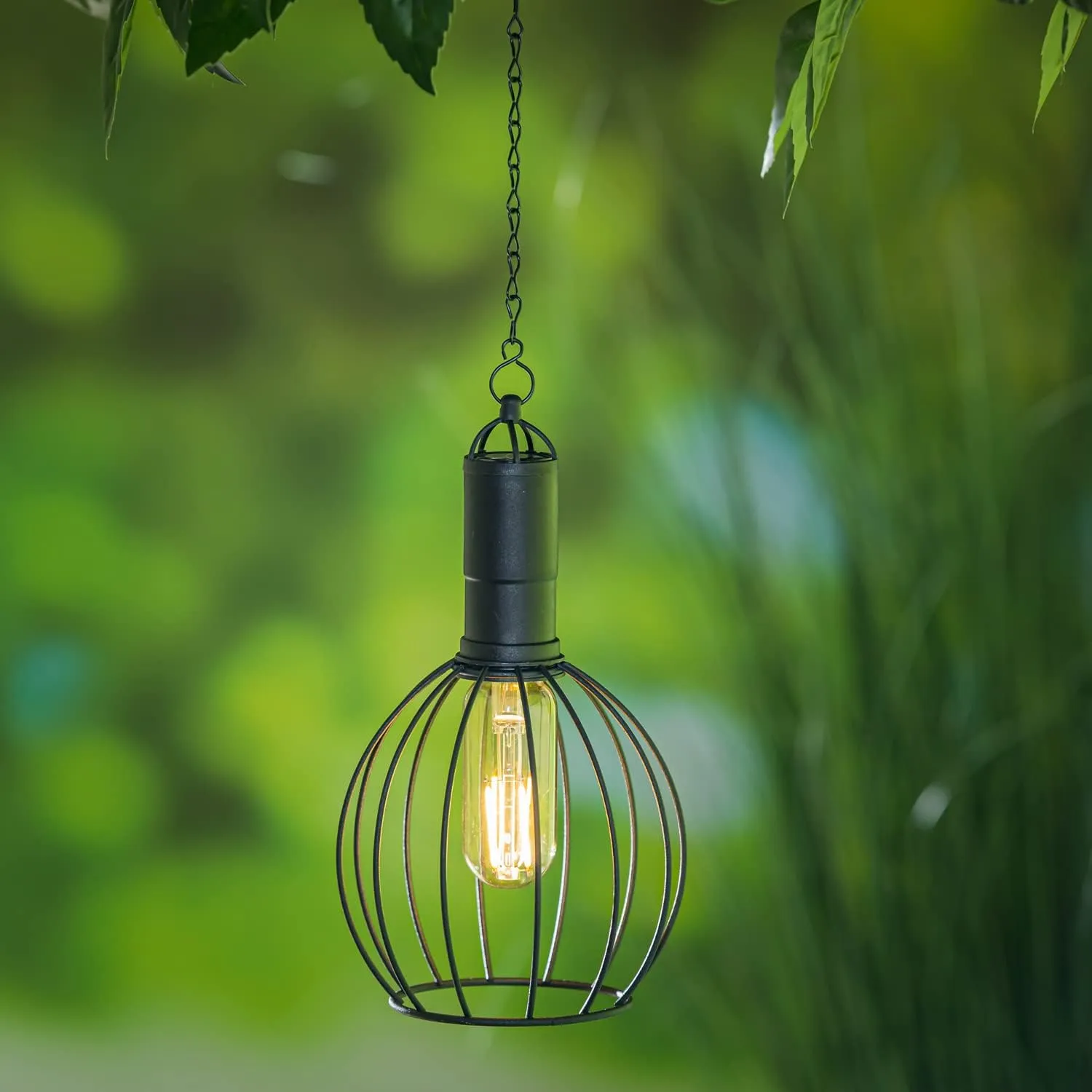 Evergreen Garden 19.6" Solar Hanging Lantern with Chain and LED Bulb, Rounded