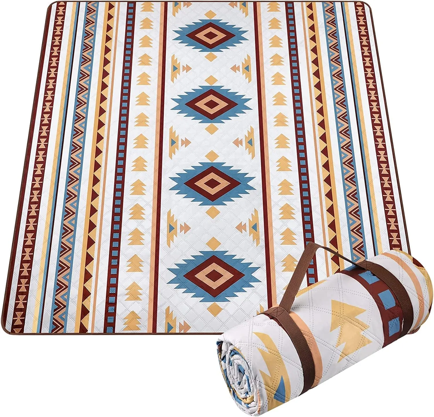 EXELNT Extra Large Outdoor Picnic Blankets Waterproof, for The Beach, Camping Travelling on The Grass, Park Blanket, Rolling Up Packaging，Portable Carring, 79" x 79" Picnic Mat - Aksu Style (Pink)