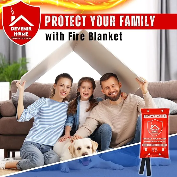 Extra Large Fire Blanket - 48”x 48” Pack of 2 Blankets with 4 Hooks and 2 Gloves, Fire Blankets Emergency for Home, Car, Kitchen, Warehouse, Outdoor, and Camping Safety.